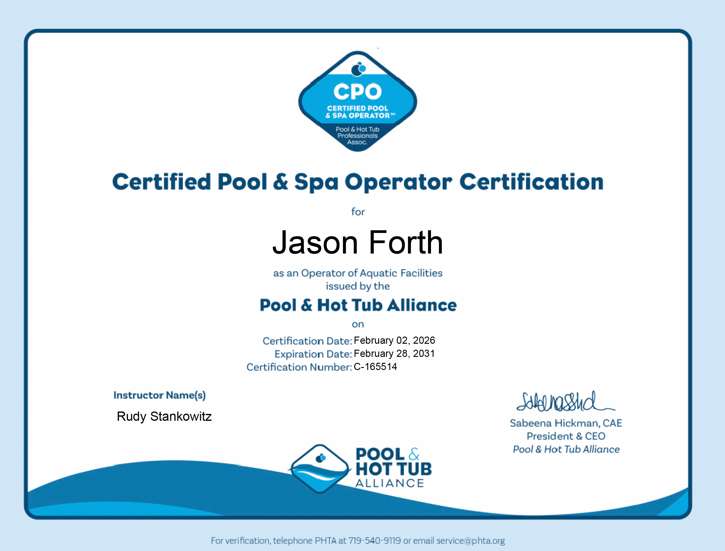 CPO® Certified - Jason Forth, Pool Pro Florida